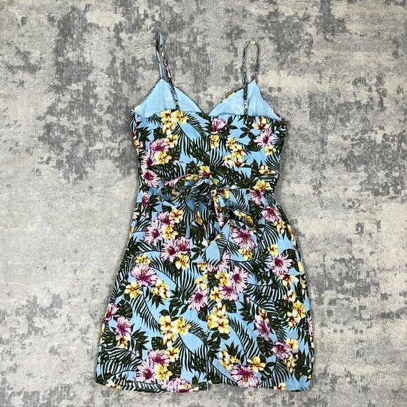NWT JOA Tropical Print Mini Dress Sleeveless Faux Wrap Floral Hibiscus Sz S - Picture 11 of 14